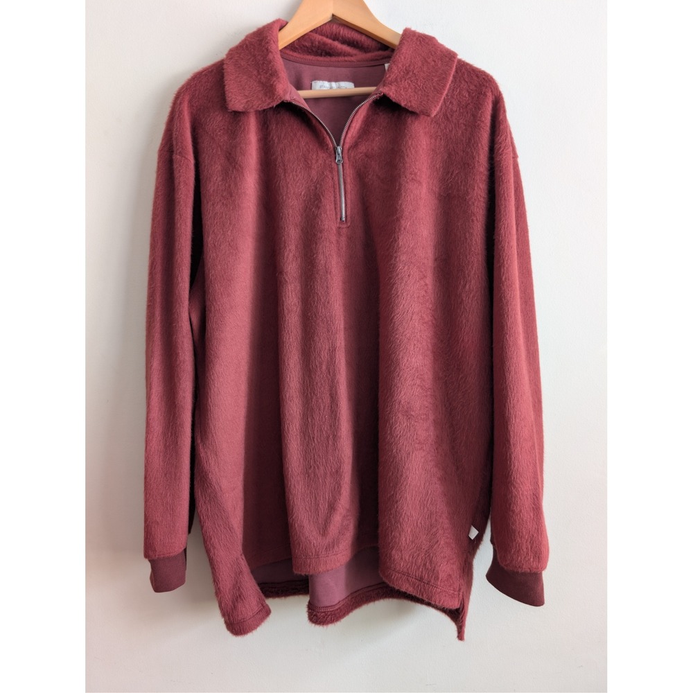 Urban Outfitters‎ Standard Cloth Wolf Fleece Quarter Zip Sweatshirt Sz L Maroon